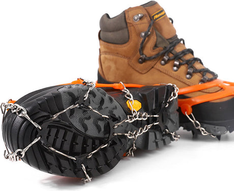 pair - Crampons - Crampons for mountain boots - Non-slip - with 8 steel teeth - Snow chain for shoes - for walking, fishing, climbing and hiking - Size 35-44 - TPE - orange
