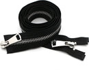 Zipper - Pack of 2 - Two-way zipper - Double slider - Divisible - Silver teeth - Black, silver - No. 5 70 cm - For jackets and coats