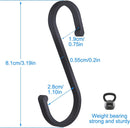 12 pieces - Hanging hooks - S hooks - 85mm - Metal - for hanging pots and pans, plants, coffee cups, clothes - black - for towels in the kitchen, bedroom, bathroom, office and garden