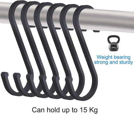 12 pieces - Hanging hooks - S hooks - 85mm - Metal - for hanging pots and pans, plants, coffee cups, clothes - black - for towels in the kitchen, bedroom, bathroom, office and garden