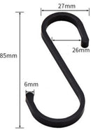 12 pieces - Hanging hooks - S hooks - 85mm - Metal - for hanging pots and pans, plants, coffee cups, clothes - black - for towels in the kitchen, bedroom, bathroom, office and garden