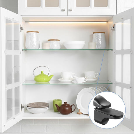 Glass Clamp - 4 Pieces - Glass Shelf Brackets - Zinc Alloy - Glass Shelf Brackets - Adjustable - Duckbill Glass Clamp - Glass Shelf Support Bracket - Clamp Holder Wall Mount - For 3mm-18mm Thick Glass and Wood Shelves - 5.6cm - Black