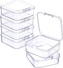 6 Pieces - Small Clear Plastic Storage Box Containers with Hinged Lids - L 5.5 x W 5.5 x H 2cm - Mini Boxes for Pills, Beads, Jewelry & Hobby Items - Stackable Mini Tubs - Transparent