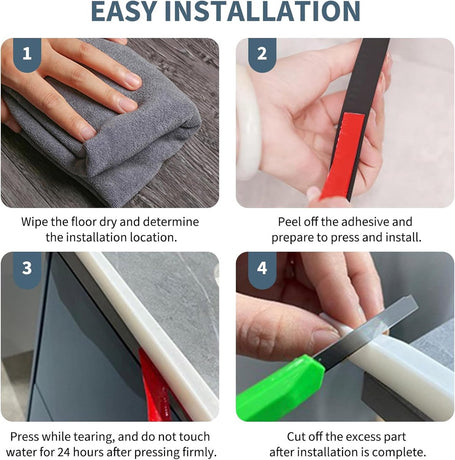 Shower thresholds - 2 meters - Anti-water strip - Foldable shower water dam - dry and wet separation - black - Sanitary Water Stopper - TPE - shower threshold water stop barrier and retention system and keeps water within the threshold