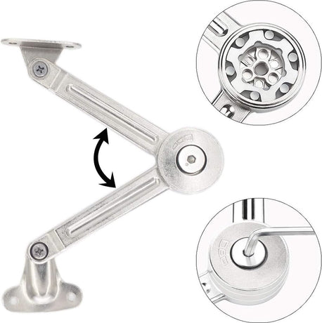 Flap hinge - 2 pieces - Stop hinge - Furniture hinge - Cabinet hinge - Overlay hinge - Flap supports - Lid support hinge - Zinc alloy - Silver - Nickel plated - With screws and Allen key - for kitchen, cabinet lift door