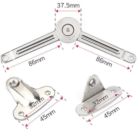 Flap hinge - 2 pieces - Stop hinge - Furniture hinge - Cabinet hinge - Overlay hinge - Flap supports - Lid support hinge - Zinc alloy - Silver - Nickel plated - With screws and Allen key - for kitchen, cabinet lift door