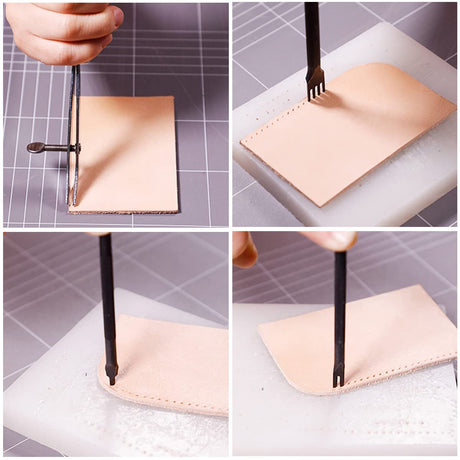 4 Pieces - Leather Punch - 4mm - 1/2/4/6 Claw - Black - Steel - Length 10cm - Hole Punch - Hole Punch - Leather Needles - Leather Punching Tool - Non-Slip Handle - For Belt and DIY Crafts