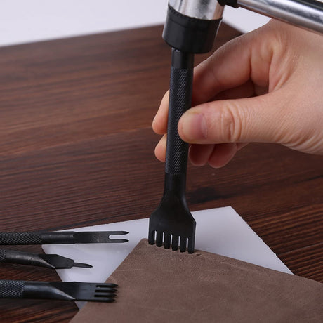 4 Pieces - Leather Punch - 4mm - 1/2/4/6 Claw - Black - Steel - Length 10cm - Hole Punch - Hole Punch - Leather Needles - Leather Punching Tool - Non-Slip Handle - For Belt and DIY Crafts