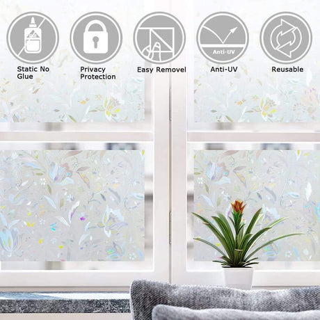 Window film - decorative window film - window sticker - 45x300 cm - Static - 3D orchid - anti-UV - Anti-peep - Translucent - Adhesive film without glue for windows and bathroom