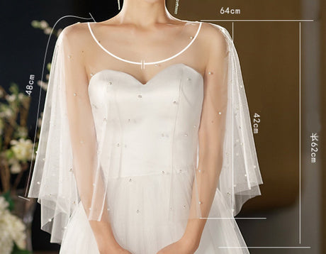 Poncho - Cape - Stole - Shawl - Artificial Pearl Capelet - Chiffon - Wedding - Party - Bride - Gala - Evening Dress - for Shoulder width less than 45 cm