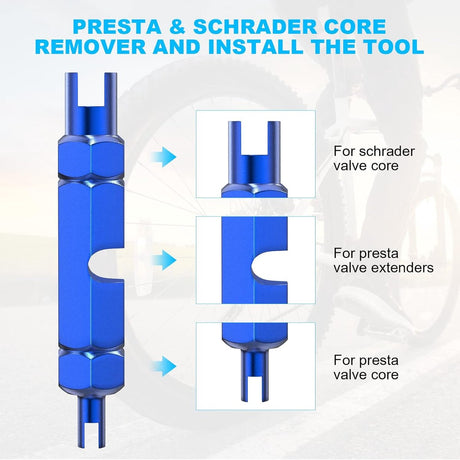 Presta Valve Cores - 10 Pieces - Zinc Alloy - With Extension Wrench - Bicycle Presta Valve Core Removal Kit - Presta Valve Core Replacement Kit - Tire Repair