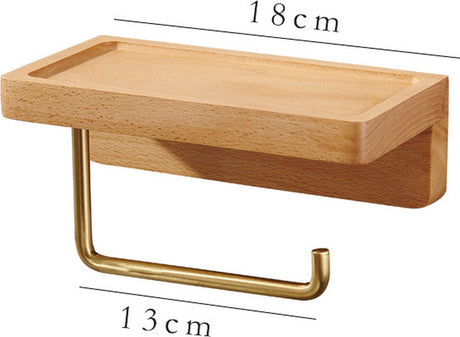 Toilet Roll Holder with Shelf - Toilet Roll Holder Without Drilling - Wood - Self-Adhesive - Toilet Paper Holder - Toilet Roll Holder - Toilet Roll Holder with Shelf - Wood Color - 18cm