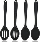 Cooking Spoon - 4 Pieces - Stirring Spoon - Silicone - Spoon - Sauce Spoon - Serving Spoon - Serving Spoon - Heat Resistant - Kitchen Tool - Non-Stick Coating - Kitchen Utensils - Suitable for Kitchens and Dining Rooms - 20.3*4.5 cm - Black