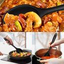 Cooking Spoon - 4 Pieces - Stirring Spoon - Silicone - Spoon - Sauce Spoon - Serving Spoon - Serving Spoon - Heat Resistant - Kitchen Tool - Non-Stick Coating - Kitchen Utensils - Suitable for Kitchens and Dining Rooms - 20.3*4.5 cm - Black