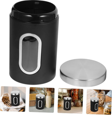 pieces - Coffee Storage Can - Coffee Tin - Coffee Cans - Storage Jar - Storage Jar - Airtight - Stainless Steel - 11*17.5cm - Black - With Viewing Window - Storage Tin for Coffee, Coffee Beans, Tea, Sugar, etc.