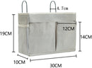 Hanging Basket - Bag Organizer - Bed Bag Holder - Storage Bags - Bed Organizer - Hanging Storage Bags - Dorm Organizer - 30*10*19 cm - Off-White - with 4 Pockets and 2 Hooks - Canvas - for Bunk Bed, Hospital Bed, Dorm, Camping