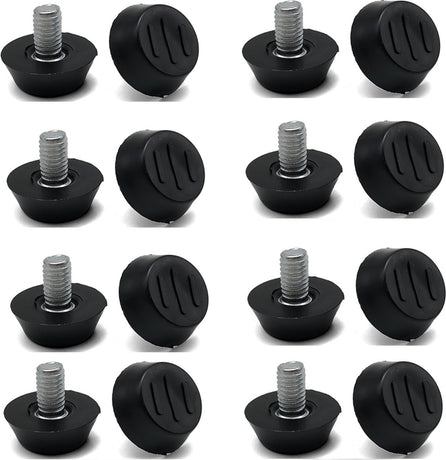 16 pieces Adjustable Furniture Feet - Leveling Pad Base Leg - Table Leg Chair - Adjustable Floor Protection - M6 x 10 x 20 mm - Leveling Leg - Furniture Coaster - Black / Silver - Plastic - Stainless Steel - Leveling Feet - Felt Pads - Floor Protectors -