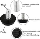 16 pieces Adjustable Furniture Feet - Leveling Pad Base Leg - Table Leg Chair - Adjustable Floor Protection - M6 x 10 x 20 mm - Leveling Leg - Furniture Coaster - Black / Silver - Plastic - Stainless Steel - Leveling Feet - Felt Pads - Floor Protectors -