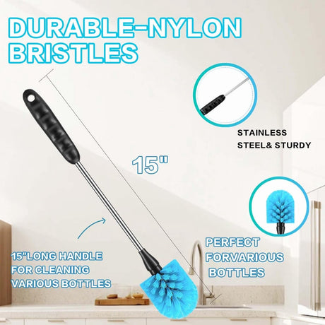 Bottle Brush - 3 Pieces - Bottle Brush - Cleaning Brush - Multifunctional Brushes - Long Bottle Brush - Scratch and BPA Free - Blue - Bottle Feeding Accessories