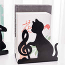 Metal Bookends - Set of 2 - Heavy Duty Black Metal Bookends - Cat Music Note - Non-Slip Durable Sturdy Book Organizer - For Bedroom Library Office - Book Stand - Book Holder - Bookend - Book Holder - Black