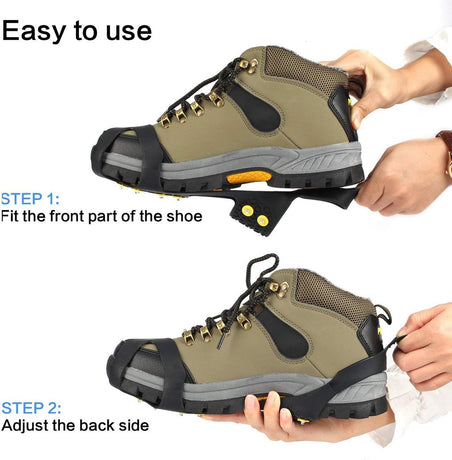 Snow grips over shoes/boots 10 studs Ice Traction Universal Slip on Stretch Fit Snow and Ice, Snow Cleats Crampons Ice Spikes Snow Grips for Winter - M (36-40)