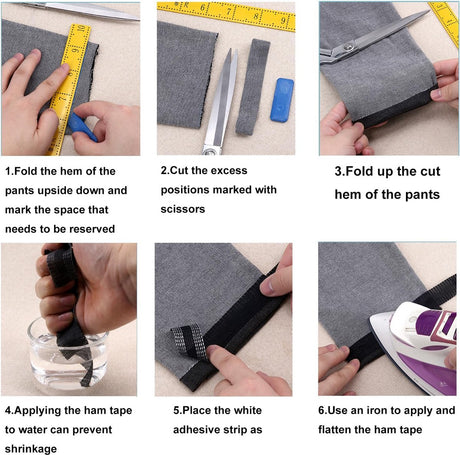 Iron-on tape - easily shorten trousers yourself - Black - hem tape - for shortening - Trouser shortening aid - Iron-on - 10 meters - 2.5 cm wide - Polyester
