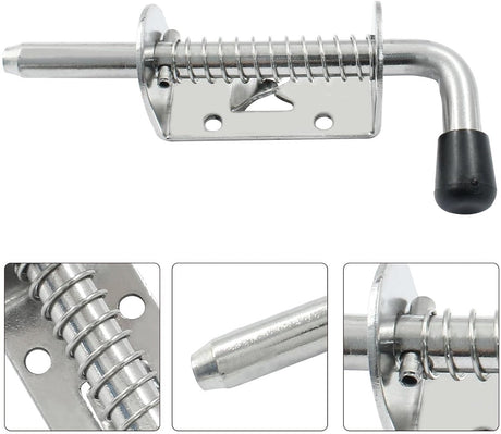 Sliding lock - 2 pieces - Sliding bolt - Gate bolt - Door lock - Bolt - Door bolt - Door lock - Plate bolt - 12.8 cm - No screws - Stainless steel - Silver - For shed gate, garden house door, cupboard