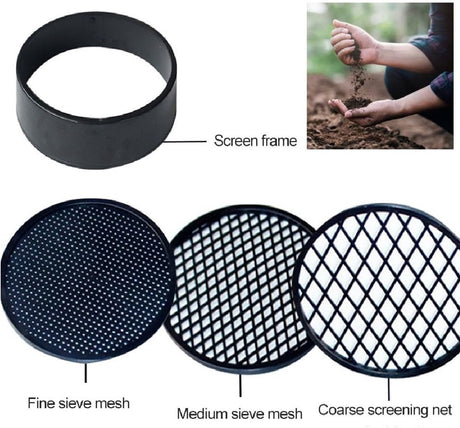 Adjustable plastic garden sieve - 4 in 1 - 12 cm - Compost sieve - Sand sieve - Round - Black - for domestic plants