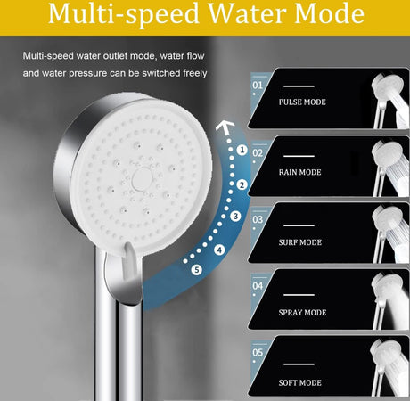 Shower head - 5 jet types - Wellness - 5 spray modes - silver - Better skin - Hand shower - Antibacterial - Anti-limescale protection - Anti-rust