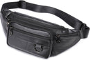 Belt bag - Phone bag - Crossbody - Pouch bag - Leather - Black - 19 x 11 x 3 cm - 6 compartments - Durable - Waterproof - for Travel, Outdoor, Hiking, Sports