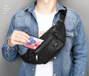 Belt bag - Phone bag - Crossbody - Pouch bag - Leather - Black - 19 x 11 x 3 cm - 6 compartments - Durable - Waterproof - for Travel, Outdoor, Hiking, Sports