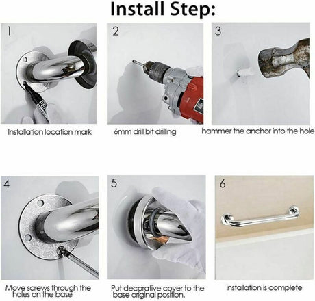 Bath grab bar - Grab bars for seniors - Wall grab bars - Safety grab bars - High Quality - Stainless steel - silver - Non-slip - Wall mounted - for toilet Bathroom