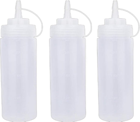 3 pieces - 360 ml - Squeeze bottle - dosing bottle - sauce bottles - Squeeze bottle for garnish, sauce or batter - sauce bottle - Garnish bottle - plastic - white - with spout cap - 6*6*20cm