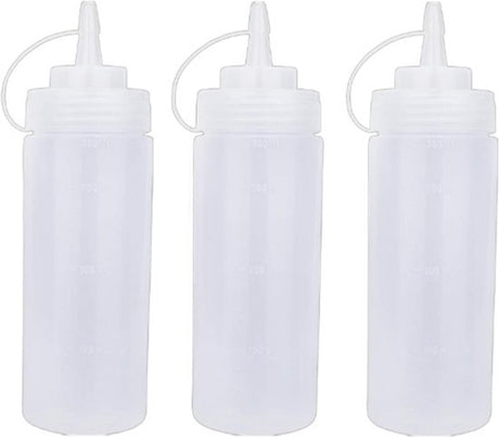 3 pieces - 360 ml - Squeeze bottle - dosing bottle - sauce bottles - Squeeze bottle for garnish, sauce or batter - sauce bottle - Garnish bottle - plastic - white - with spout cap - 6*6*20cm