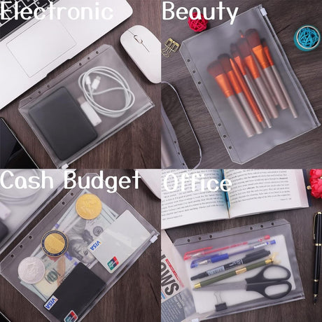 Folder - 18 Pieces - A5 Zip Bags - PVC - Waterproof - Folder Binders for 6-Ring Folders - Folder Binders - Zipper Bags for Documents - A5 Show Bag - Binder Bags - For Storage and Organization at Home, in the Office and at School - 21×15cm - Transparent