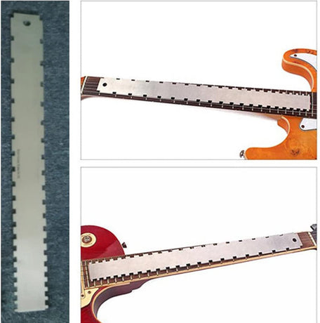Guitar Neck Notched Straight Edge Luthiers Tool, Notched Fretboard Straight Edge Luthiers Measuring Tool for Guitars Neck Leveling Ruler - Double Teeth - 420*37*2.5mm - For 62-65cm Guitar Frets