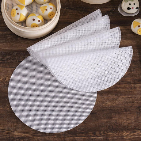 8 pieces Silicone Steam Mat - 32 cm - Reusable - Baking Mats - With Non-stick Coating - Steam Paper - For Dumplings, Buns, Dim Sum - Round - White