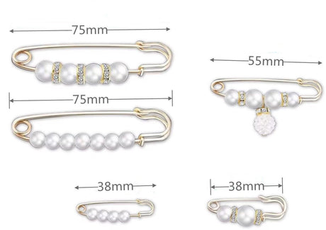 5 Pieces - 5 Styles Pin - Button Pins for Jeans - No Sew Jeans Button Pins - Brooch - Pin Closure Decollete - 75mm - Gold - Metal - White Pearl