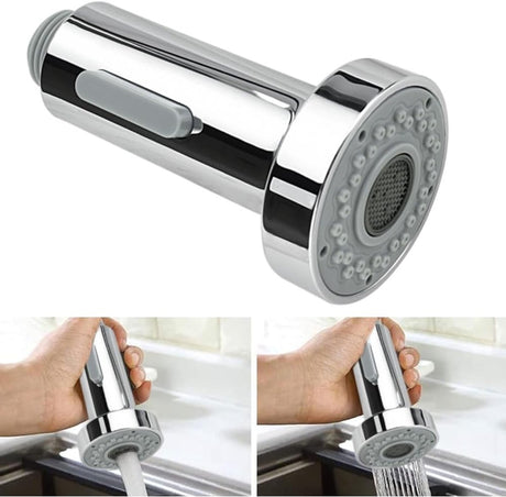 Extendable faucet head - Kitchen faucet head - Spray head - Faucet connector - Faucet attachment - Universal G1/2 - Faucet extension - 2-function - ABS chrome plated - silver - 100*52*52mm