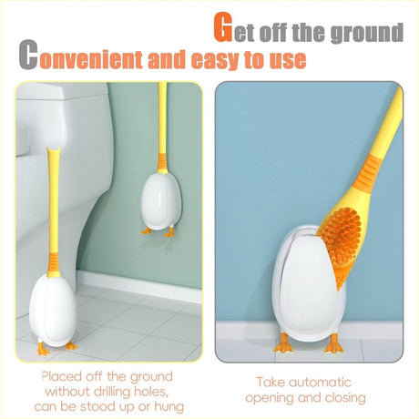 Diving Duck - Toilet Brush - Deep Cleaning - With Rim Cleaner - Made of Silicone - With Holder - For Bathroom or Guest Toilet - Yellow