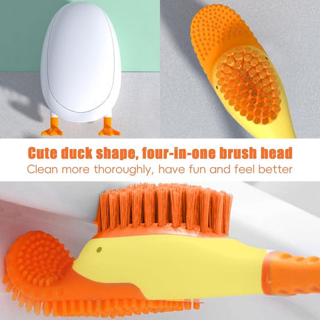 Diving Duck - Toilet Brush - Deep Cleaning - With Rim Cleaner - Made of Silicone - With Holder - For Bathroom or Guest Toilet - Yellow