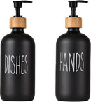 1 set of 2 pieces - Soap dispenser set - for hand soap and dish soap - Soap dispensers - Soap dispenser - Soap pump - Soap bottle - Hand soap pump - Freestanding and refillable - Glass - black - 500ml - Kitchen accessories