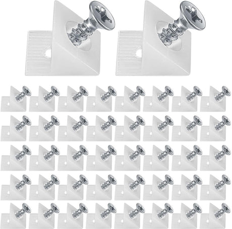 120 Pieces - Wedges - Screw Fastener - Cabinet Installation Kit - Drawer Back Supports - Drawer Repair Kit with Screws - Furniture Drawer Sagging Repair Mend Mending Wedges - Cabinet Shelf Support - Shelf Support - White