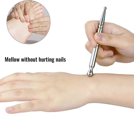Pressure point pen - Trigger point acupressure pen - Stainless steel - Acupuncture rod - Meridian dredging rod - Manual - For back, shoulders, legs - 125*12mm - Silver