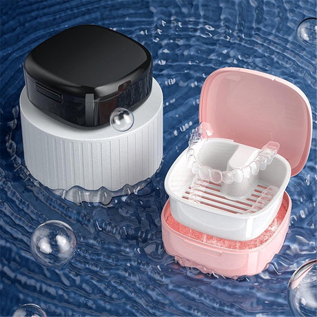 Denture box - 8*8.5*4cm - Denture tray - Braces tray - black - storage box denture tray - Denture cup - Braces cleaning baths - plastic