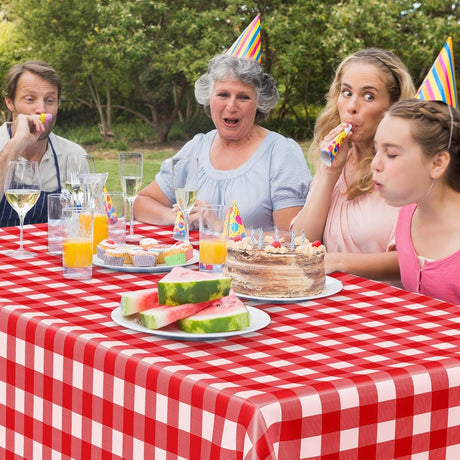 Tablecloths - Tablecloth - PEVA - Rectangular tablecloth - Water-repellent - Indoor and outdoor - Picnic tablecloth - Red checked tablecloth - Suitable for picnics, camping and parties - 137 x 274cm - Red