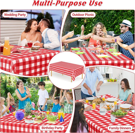 Tablecloths - Tablecloth - PEVA - Rectangular tablecloth - Water-repellent - Indoor and outdoor - Picnic tablecloth - Red checked tablecloth - Suitable for picnics, camping and parties - 137 x 274cm - Red