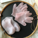 Silicone Socks - 1 Pair Foot Covers + 1 Pair Hand Masks - Foot Glove Set - Silicone - Soft - Hand and Foot Coverings - Moisturizing Socks - Moisturizing - Hydrate Your Hands and Feet - For Dry, Cracked Feet and Hands - Pink