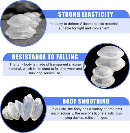 4 pieces silicone cups - Cupping cups - Cupping Set - Cellulite Cups - Cupping For Cellulite - vacuum cup - For reducing cellulite anti-aging relieves pain and joints for buttocks, neck, body - Transparent