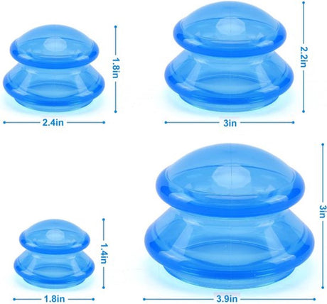 4-piece Cupping cup - Cupping cups - silicone cups - Cupping Set - Cupping For Cellulite - vacuum cup - For reducing cellulite anti-aging relieves pain and joints for buttocks, neck, body - blue
